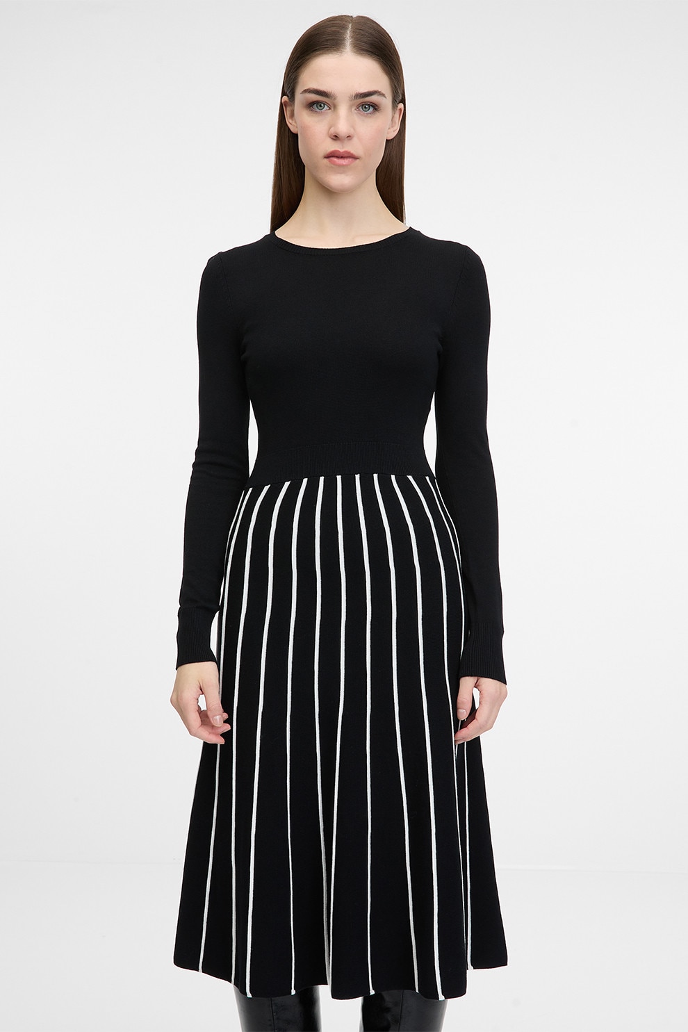 ORSAY, Rochie in dungi cu design 2in1, Alb, Negru, XS