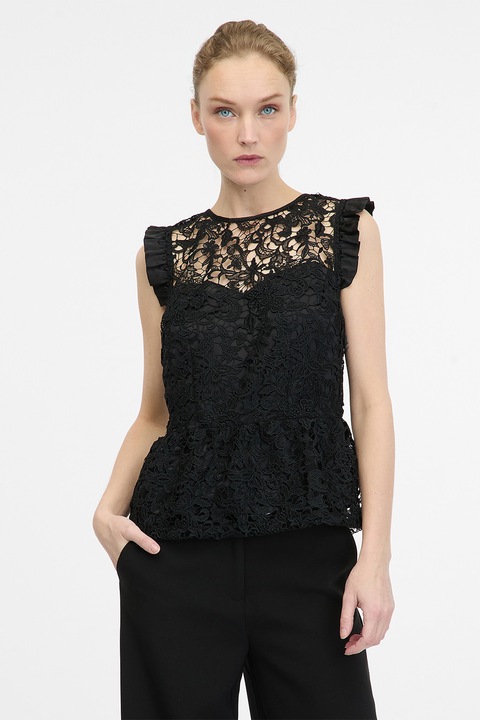 ORSAY, Bluza fara maneci cu broderie, Negru