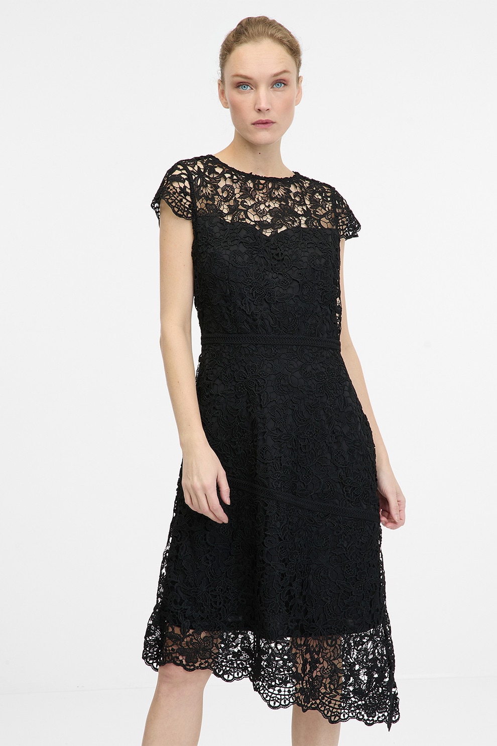 ORSAY, Rochie midi asimetrica brodata, Negru, 38