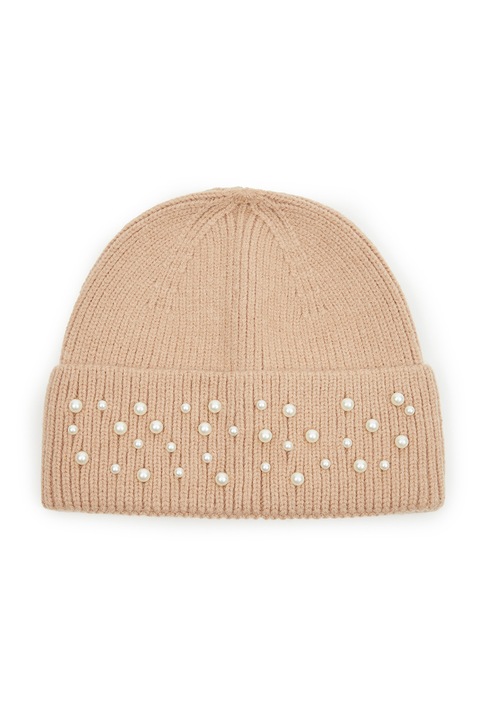 ORSAY, Caciula elastica cu perle sintetice, Alb fildes, Maro deschis