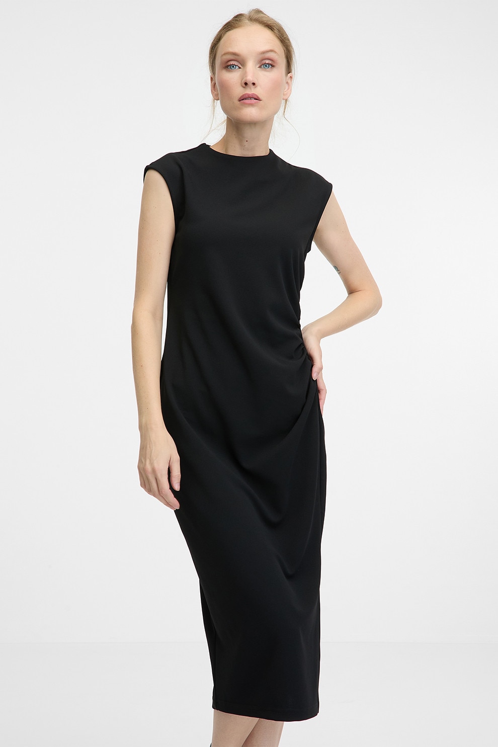 ORSAY, Rochie cu maneci scurte si slit lateral, Negru, 34