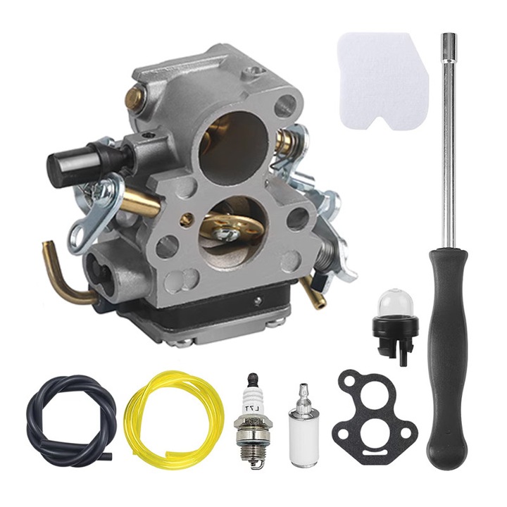 Carburator cu kit de inlocuire, OSPE®, Compatibil cu Husqvarna 235 235E 236 240 240E, Jonsered CS2234 CS2238 CS2234S CS2238S, 574719402 545072601，Aluminiu, Argintiu