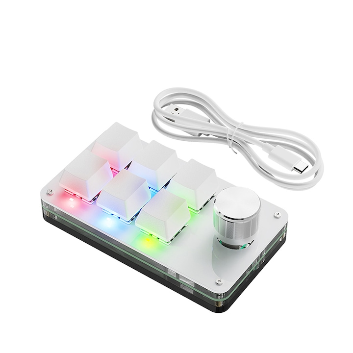 Мини механична клавиатура, Duueyct, 6 клавиша, компактна, макро клавиатура за игри, софтуер, 3D моделиране, персонализирана и програмируема, USB връзка, бяла