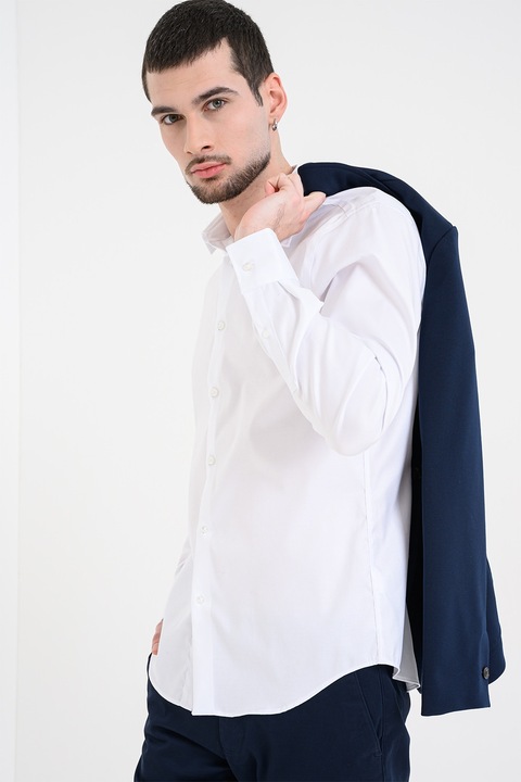 CALVIN KLEIN, Szűk fazonú pamuttartalmú ing, Fehér