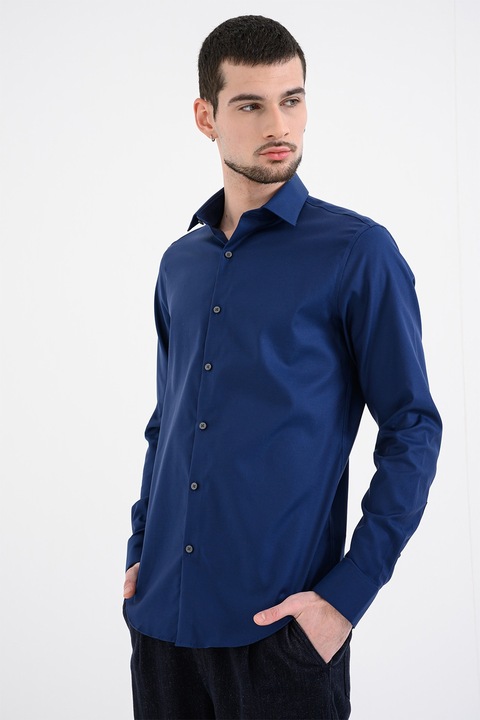 CALVIN KLEIN, Pamuttartalmú szűk fazonú ing, Tengerészkék