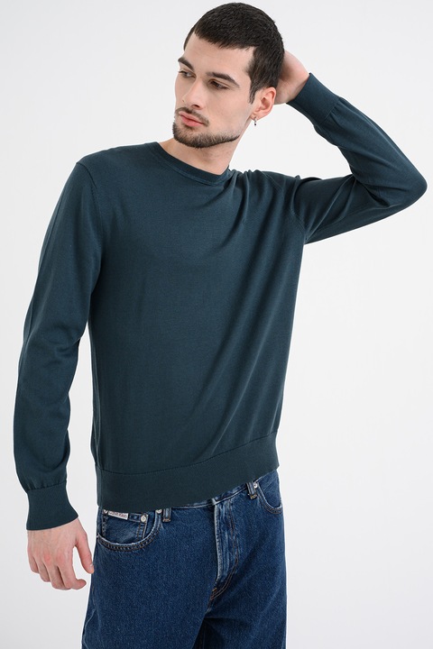 CALVIN KLEIN, Пуловер с овално деколте, Тъмнозелен