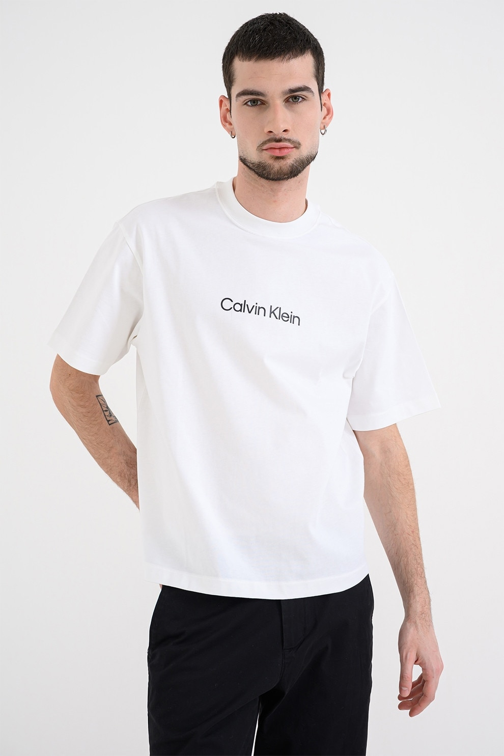 CALVIN KLEIN, Tricou cu imprimeu logo, Alb murdar, XL