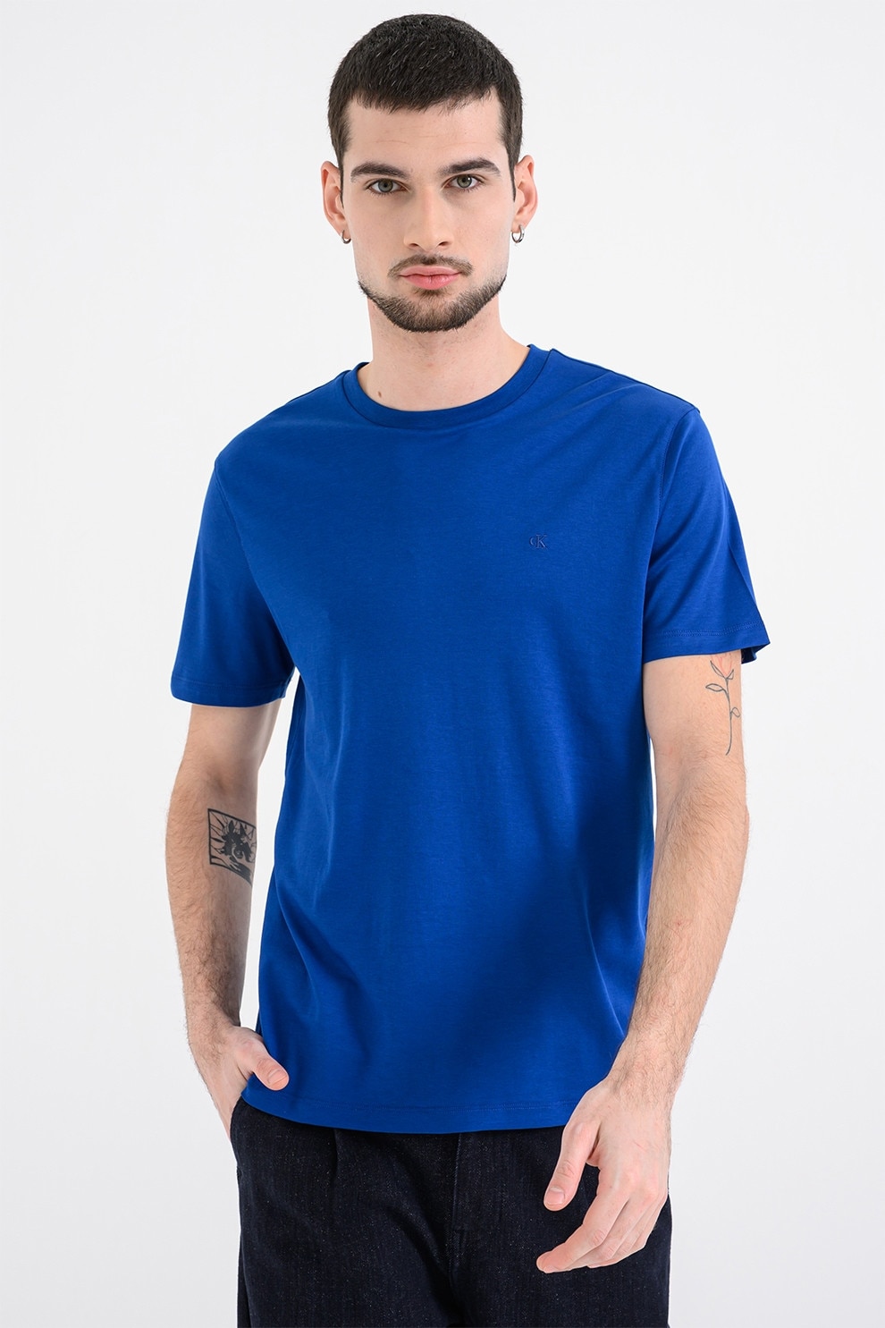 CALVIN KLEIN, Tricou regular fit cu decolteu la baza gatului, Albastru royal, XL
