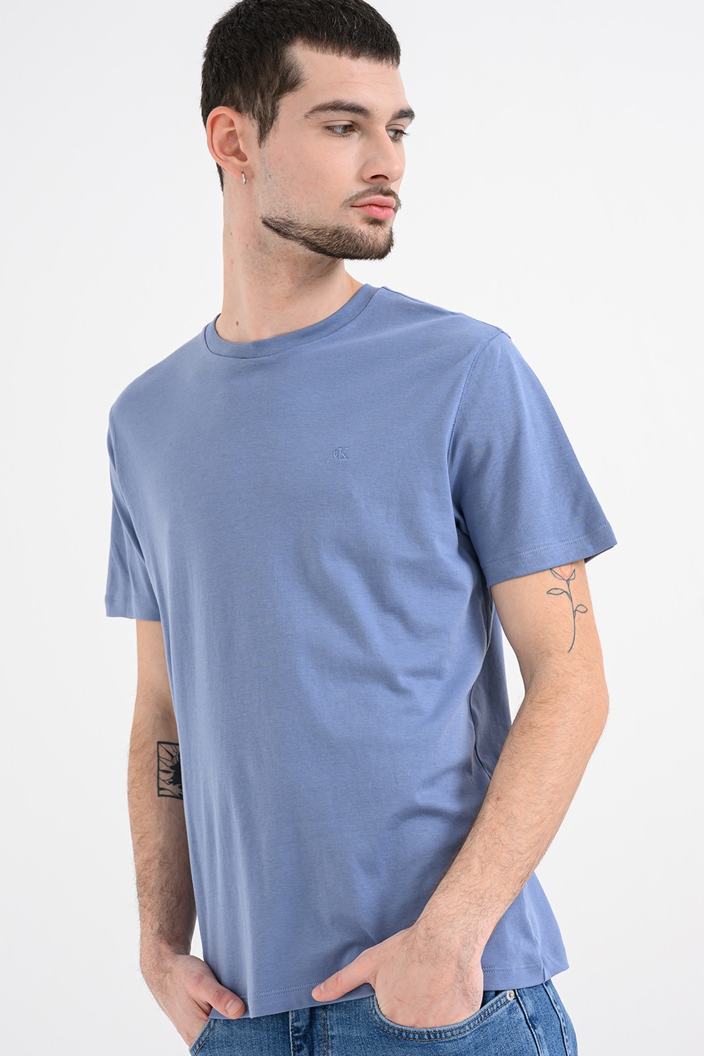 CALVIN KLEIN, Tricou regular fit cu decolteu la baza gatului, Albastru prafuit, L