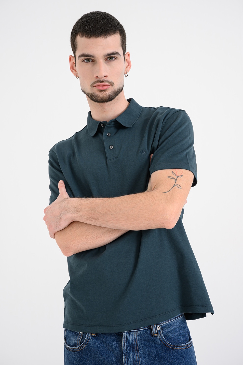 CALVIN KLEIN, Tricou polo din bumbac, Verde englez, XL