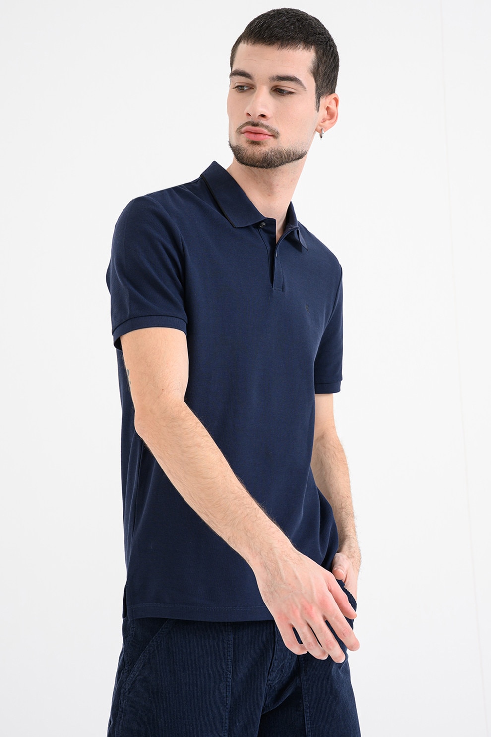 CALVIN KLEIN, Tricou polo din bumbac pique, Bleumarin, S