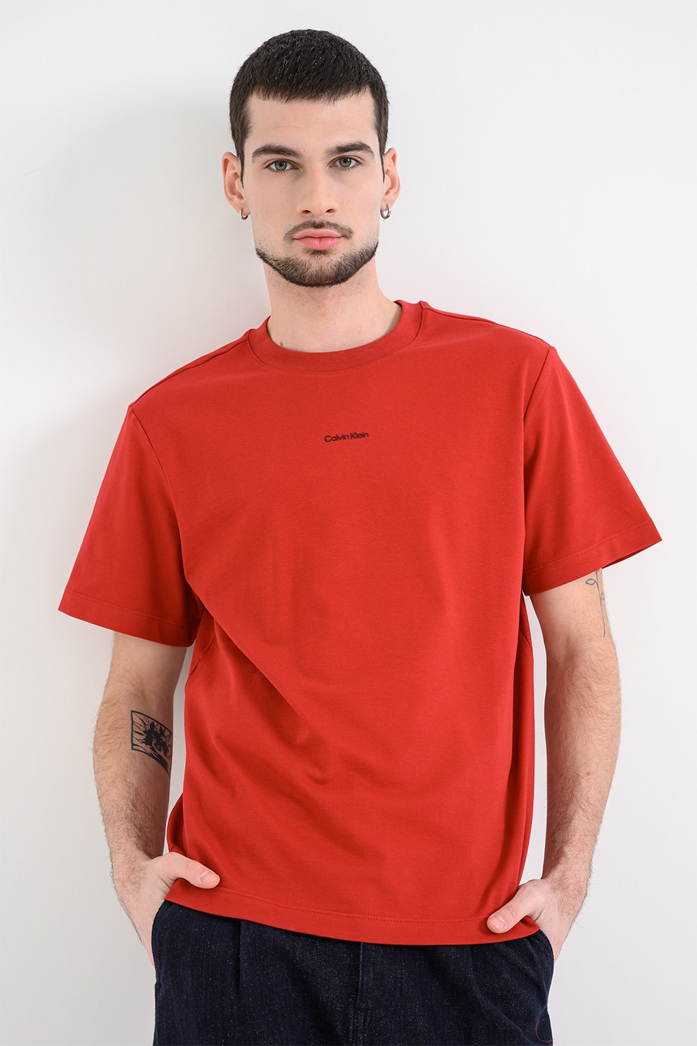 CALVIN KLEIN, Tricou lejer din bumbac pique, Rosu, M