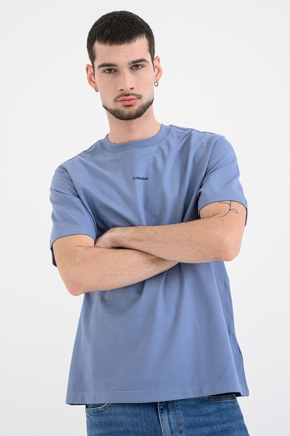 CALVIN KLEIN, Tricou lejer din bumbac pique, Albastru prafuit, M