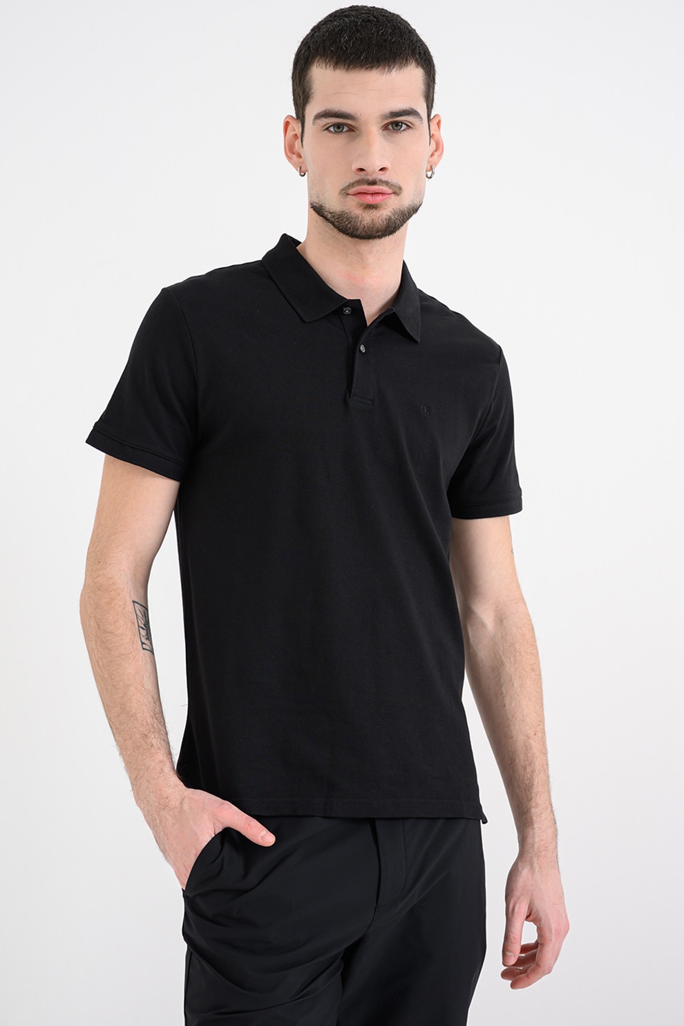CALVIN KLEIN, Tricou polo din bumbac pique cu croiala slim-fit, Negru, M