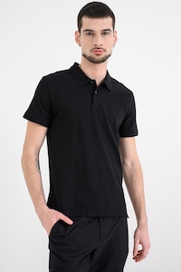 CALVIN KLEIN, Tricou polo din bumbac pique cu croiala slim-fit, Negru, M