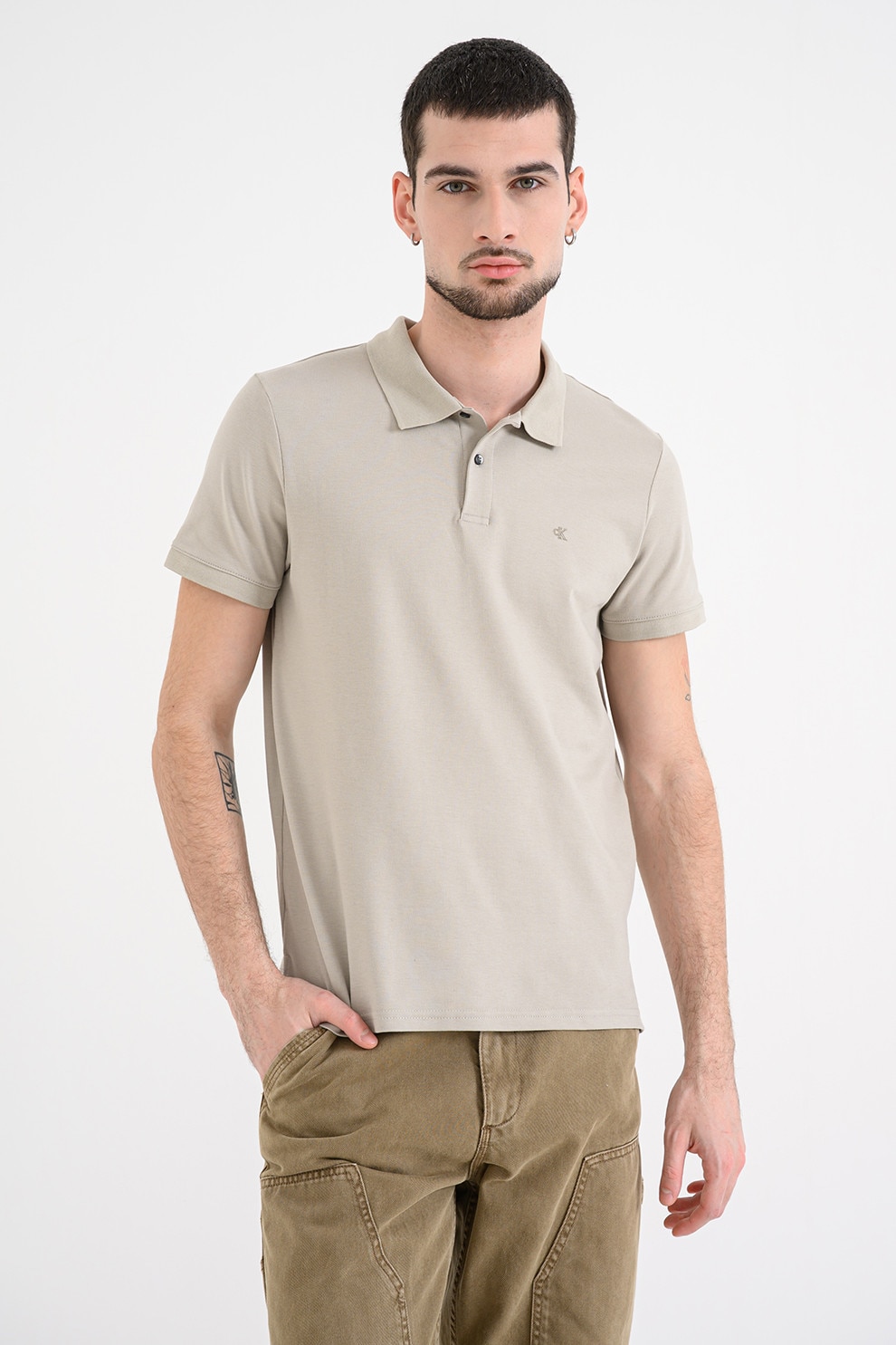 CALVIN KLEIN, Tricou polo din bumbac pique cu croiala slim-fit, Verde pal, XL