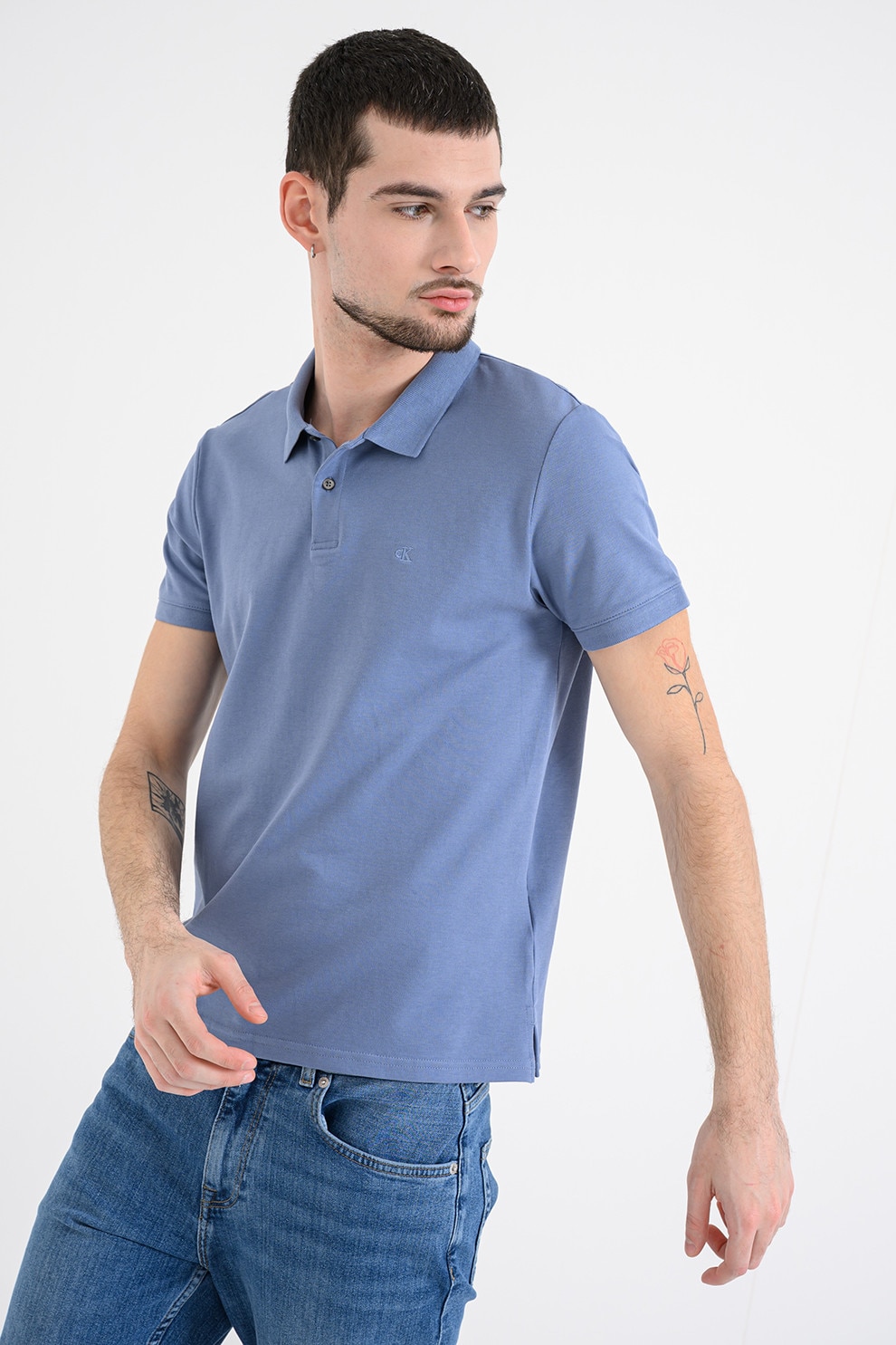 CALVIN KLEIN, Tricou polo din bumbac pique cu croiala slim-fit, Albastru prafuit, L