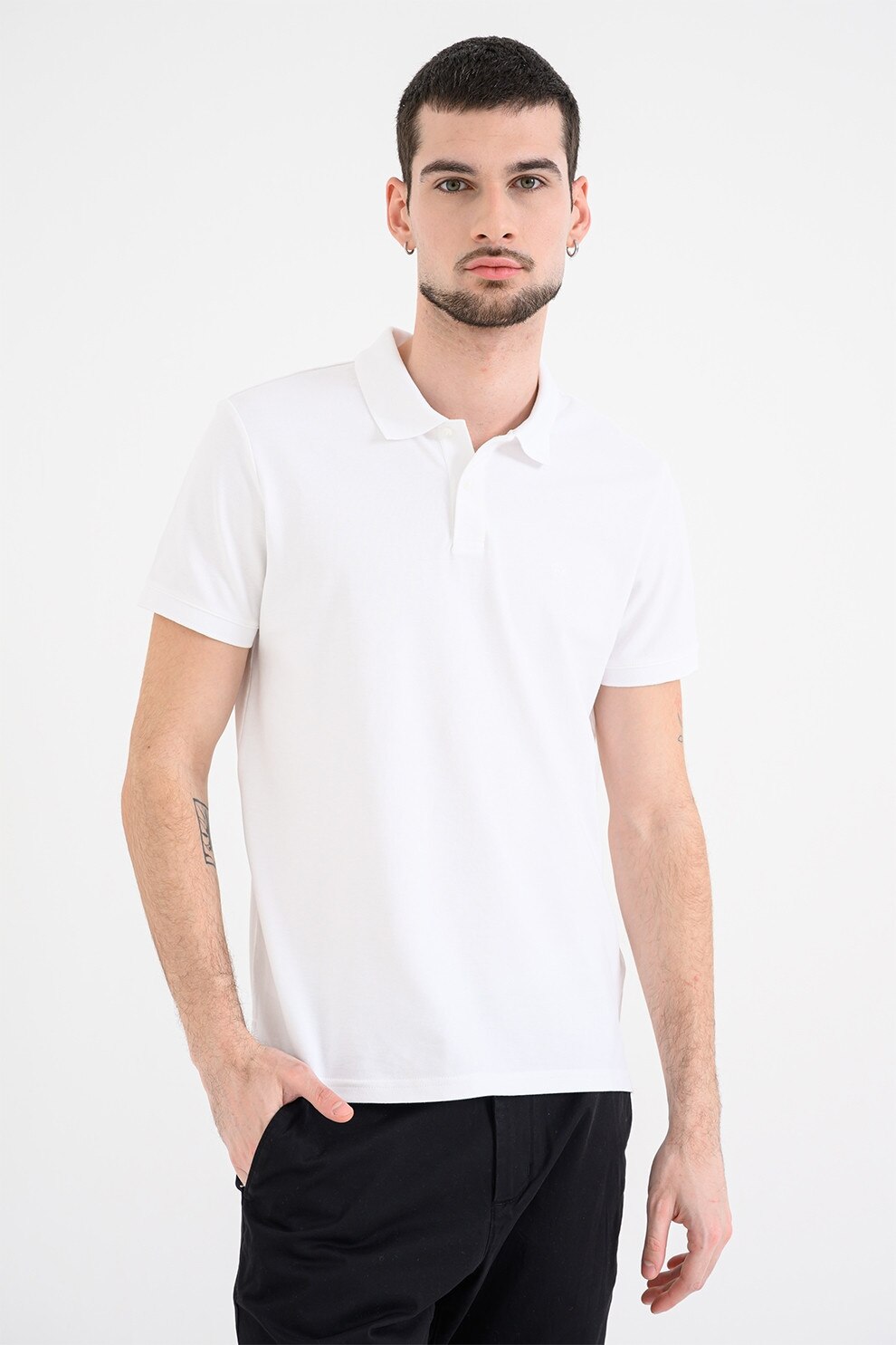 CALVIN KLEIN, Tricou polo din bumbac pique cu croiala slim-fit, Alb, XL