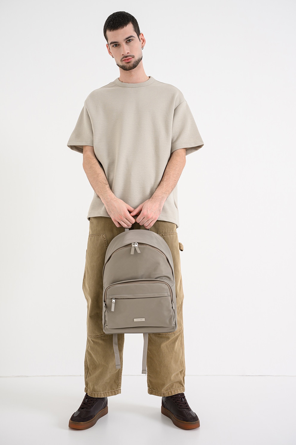 CALVIN KLEIN, Tricou lejer din amestec de modal, Bej inchis, L
