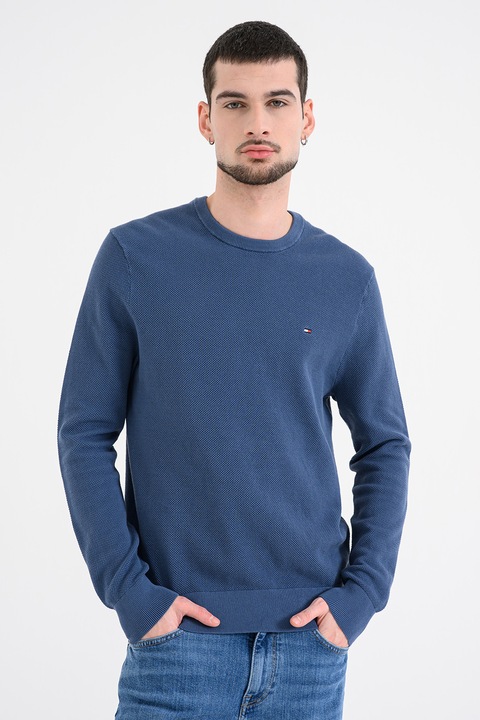 Tommy Hilfiger, Семпъл пуловер с овално деколте, Тъмносин