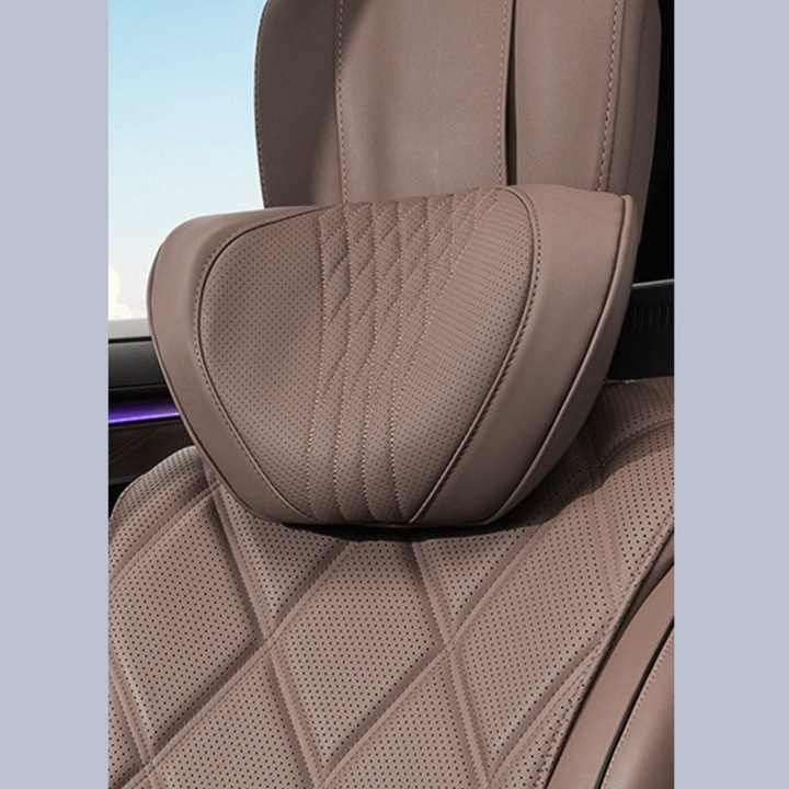 Perna Auto Premium pentru Tetiera, Design Ergonomic cu Suport Cervical, Confort Sporit la Drum Lung, Compatibilitate Universala, Maro, PriStyle®