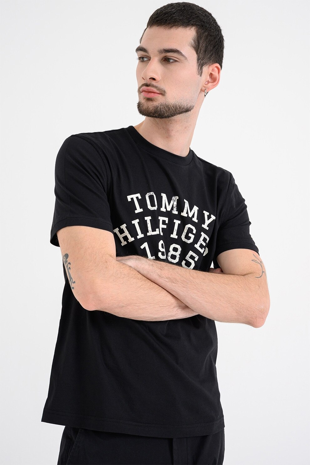Tommy Hilfiger, Tricou din bumbac cu imprimeu, Negru, M