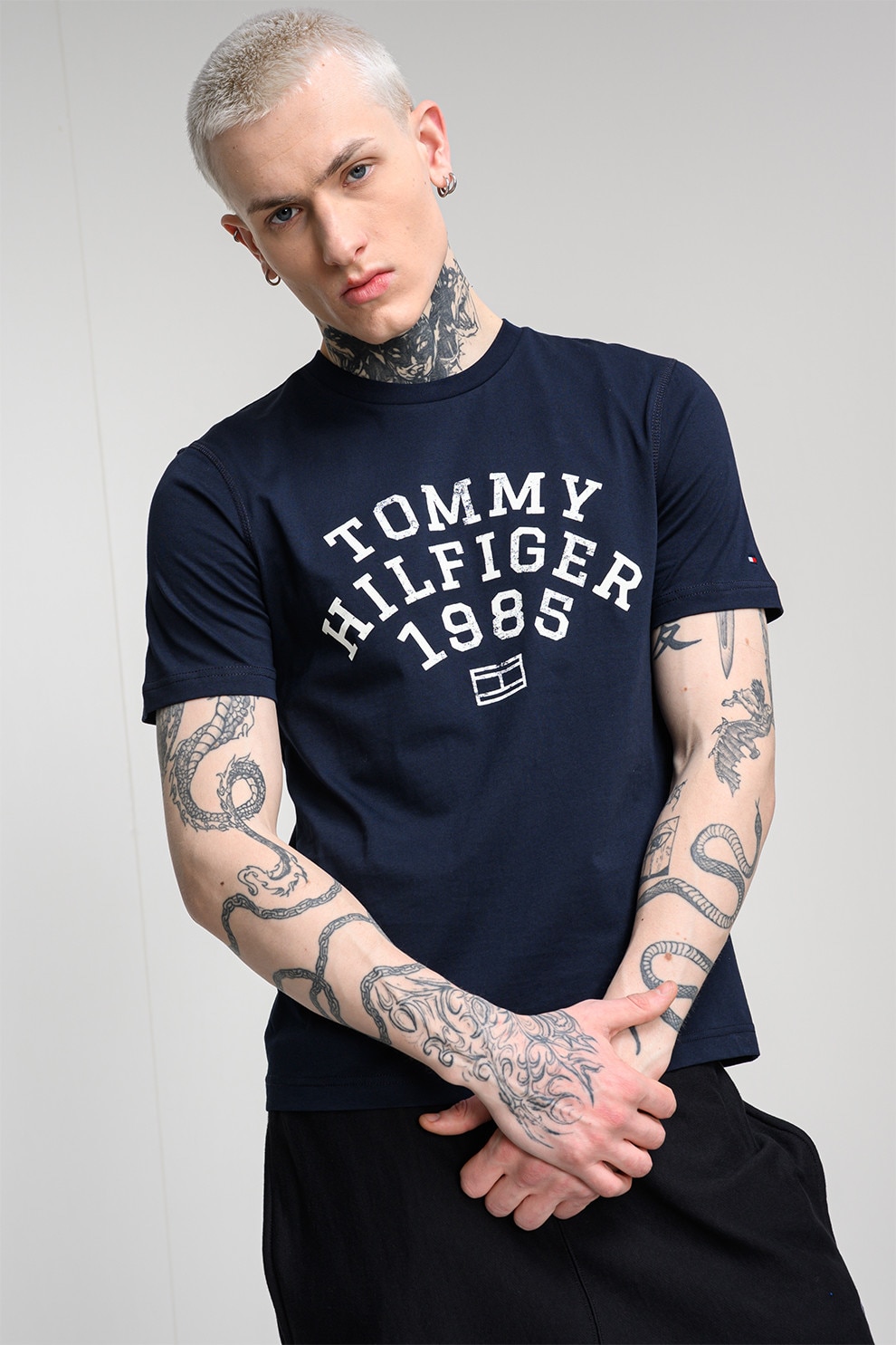 Tommy Hilfiger, Tricou din bumbac cu imprimeu, Bleumarin, S