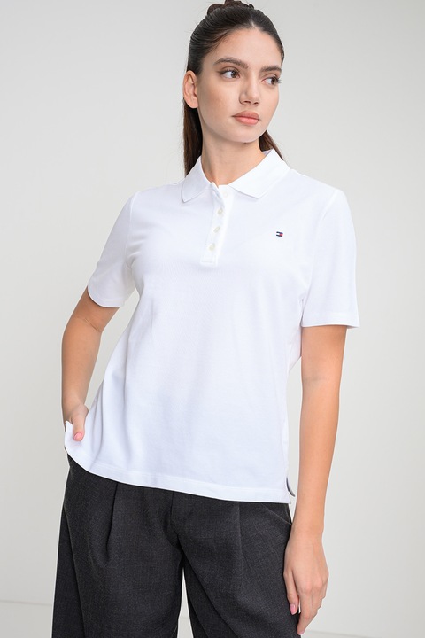 Tommy Hilfiger, Tricou polo regular-fit cu logo discret, Alb optic