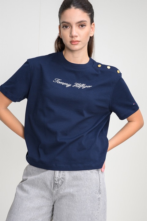 Tommy Hilfiger, Tricou din bumbac cu logo, Bleumarin