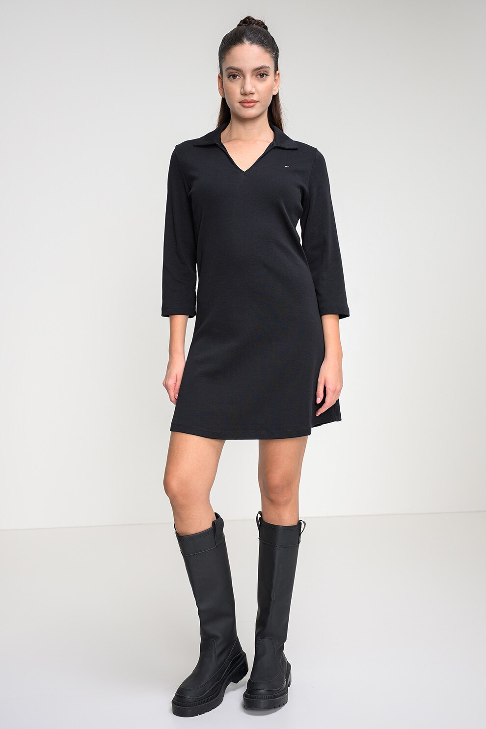 Tommy Hilfiger, Rochie cu pliuri, model si maneci scurte, Rosu