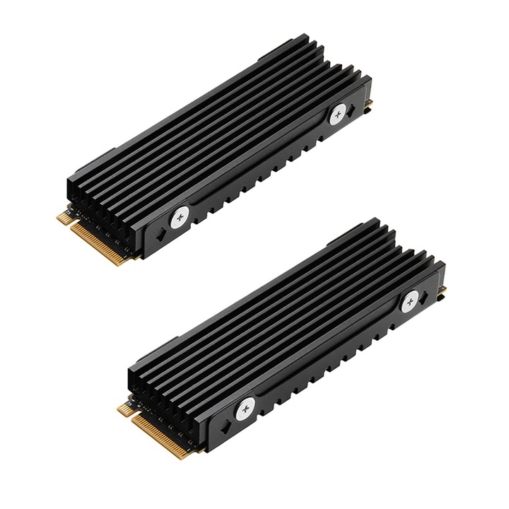 Set de doua radiatoare SSD M.2 NVMe, ZOUN, potrivite pentru PS5 si PC, radiatoare M.2 2280, cu design optimizat pentru fluxul de aer, tampoane cu pasta termica preaplicate, compatibile cu Samsung 990/980/970 EVO/PRO, WD SN850/SN770/SN570, negru