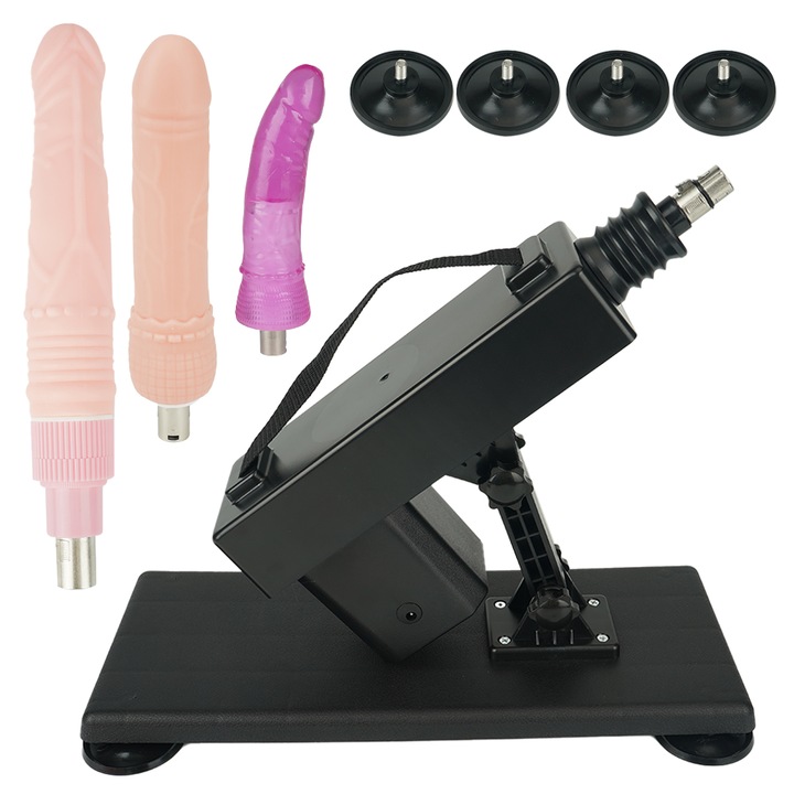 Машина за секс унисекс Anikers, телескопичен мастурбатор, 3 приставки, розов, 19x22x27см