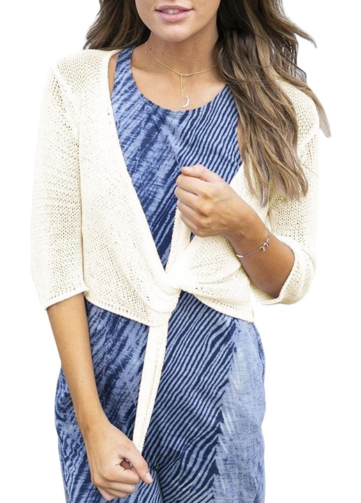 Cardigan Scurt Sheer Pentru Femei, De Zi, Cu Maneci 3/4, Leger（10065）, Bej