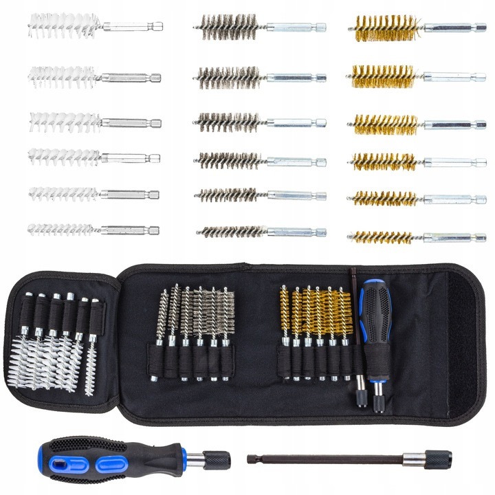 Set profesional 20 perii curatare si slefuire gauri, accesorii universale pentru atelier auto si industrial, diametre variate 8-19mm, tipuri nylon otel alama, cu maner ergonomic si prelungitor flexibil, fixare hexagonala 1/4, ideal pentru i