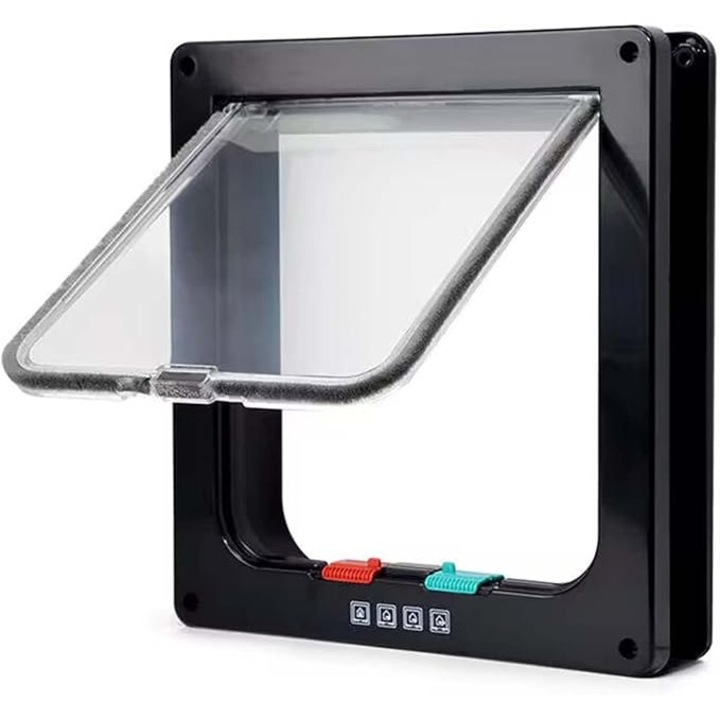 Usa batanta pentru pisici si caini mici, L&H, S 20x19cm, neagra, cu inchidere magnetica, 4 optiuni de deschidere
