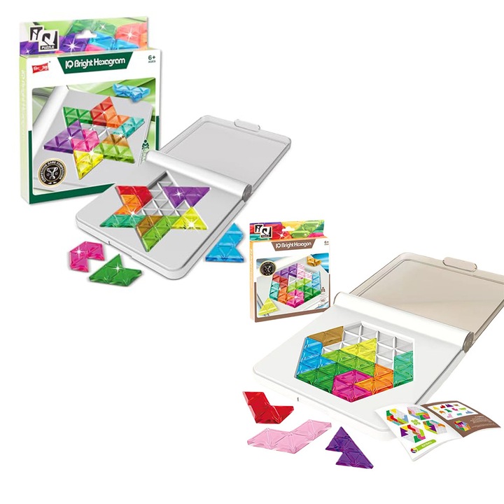Set 2 Cutii Puzzle Montessori: Tangram + Creier + Stea Hexagonala – Joc Educational Copii/Adulti