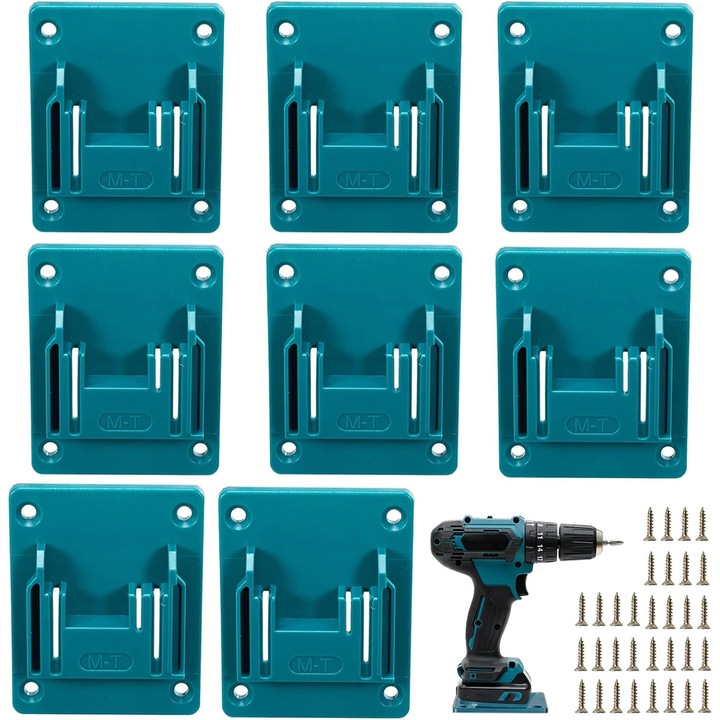 8 db fali tartó Makita 18V szerszámokhoz, Bedee®, 32 korrózióálló csavarral, Robusztus felépítés, Tökéletes tárolásra és a szerszámok rendezett kiállítására, 7,5*9,4 cm, Kék