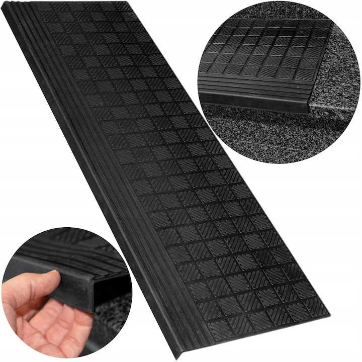 Covor de cauciuc antiderapant pentru trepte, model de cub, 30x90cm, Negru