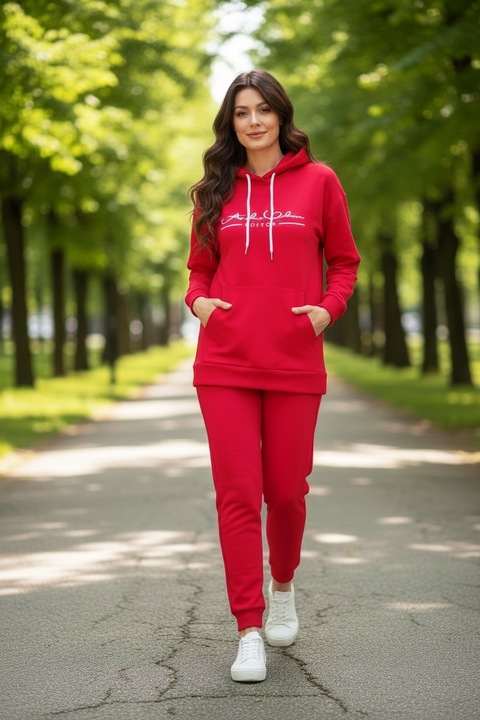 Trening dama Premium din bumbac, cu gluga, Fucsia