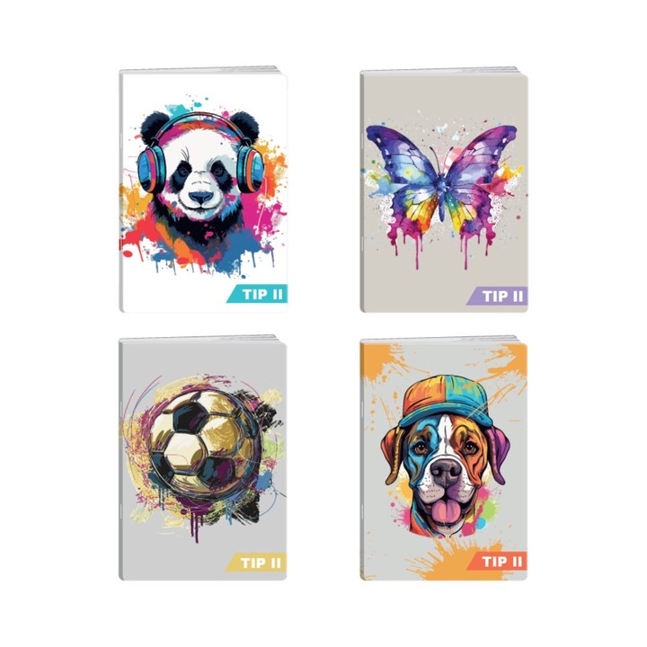 Set de 10 caiete A5, tip 2, colectia Animal Pop, Elisa