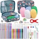 Set de crosetat, 107 piese, kit de tricotat cu fire de crosetat, crosete, instrumente de crosetat, Crosetat si bricolaj pentru incepatori si avansati, Cu geanta depozitare, Usor de transportat, Pentru calatorii, adulti, copii, incepatori