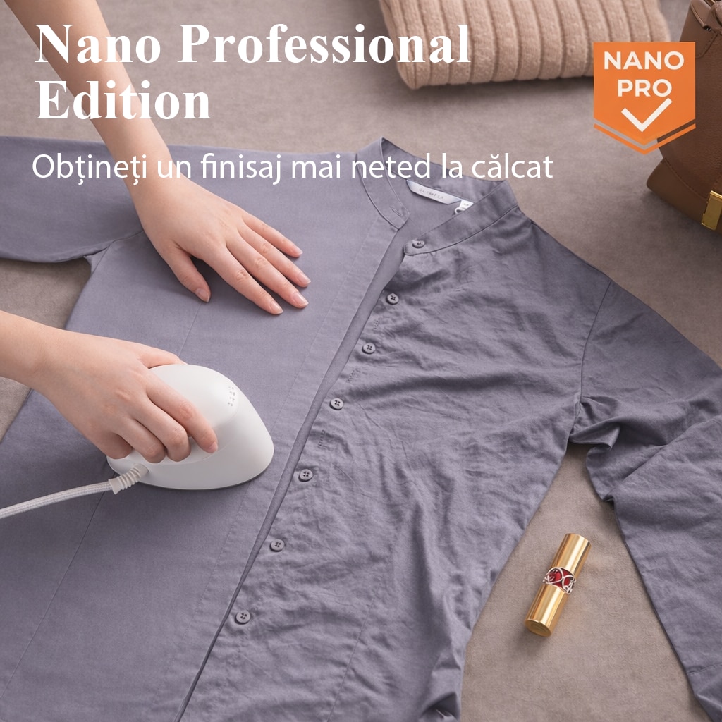 Fier de Calcat cu Abur Nano|4 moduri de calcare (2 uscate + 2 cu abur);Functie cu ioni negativi;Oprire automata de siguranta;Talpa curbata;Calcare orizontala si verticala;cu priza de calatorie
