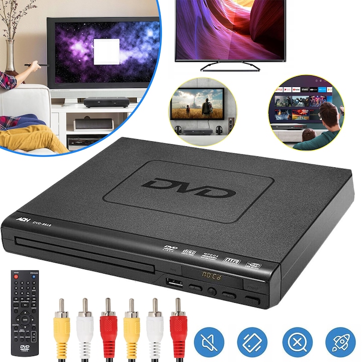 Player DVD portabil, Negru, 1080P, cu Telecomandă, USB