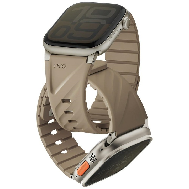 Каишка UNIQ Fluo, съвместима с Apple Watch 49/46/45/44/42/41/40 мм, Бежов