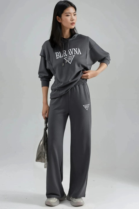 Trening lifestyle din doua piese, HiCCUP, cu gluga, gri, jerseu