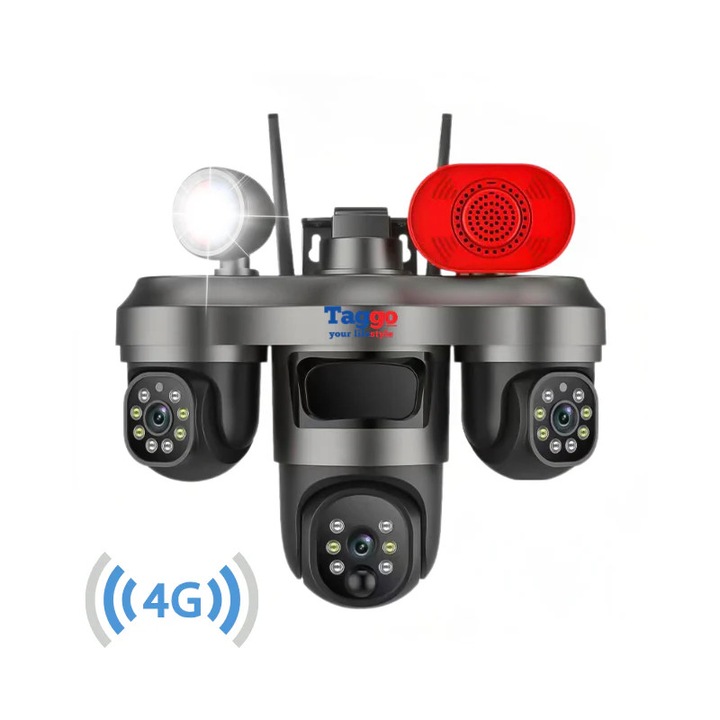 4G Megfigyelő Kamera, 3 Lencse, 12MP, Alkalmazásból Vezérelhető, Színes Éjjellátó, Hang- és Fényriasztás