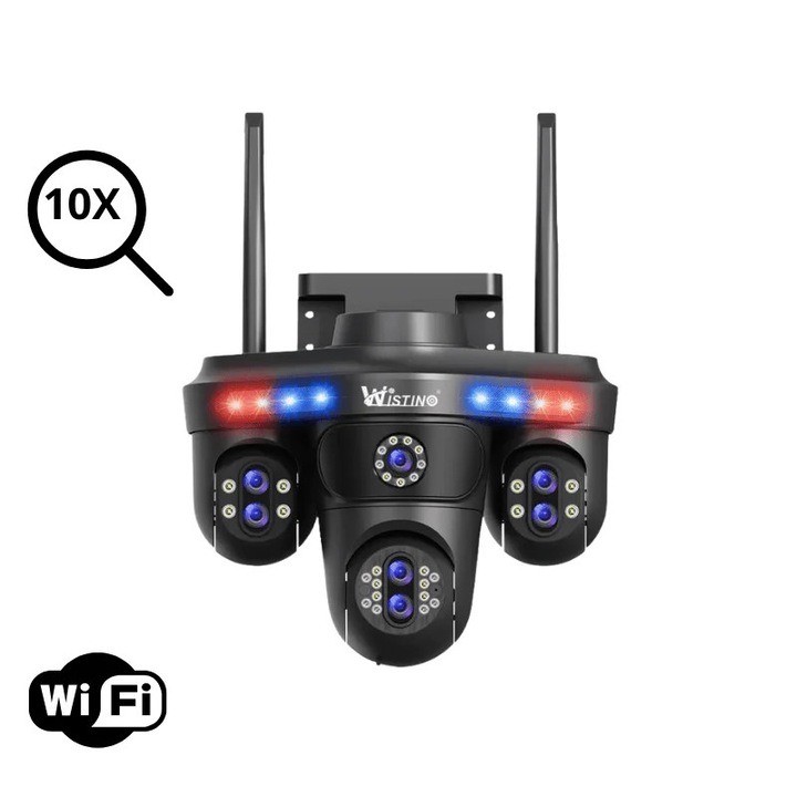 Camera De Supraveghere Video CCTV Dubla WIFI GIVZECK®, 4MP Full HD, exterior/interior, 2.4Ghz WIFI, 4X zoom, Rotire 355°, Alimentare DC 5V, culoarea vederii nocturne, comunicare bidirectionala, alarma, Urmarirea umanoidului, Alb