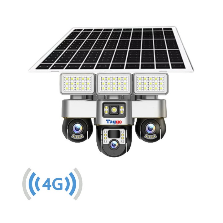 Камера за наблюдение със соларен панел, 4G връзка, 12MP, детекция на движение, нощно виждане, проследяване на човешко движение, водоустойчива/устойчива на атмосферни влияния, двупосочна комуникация