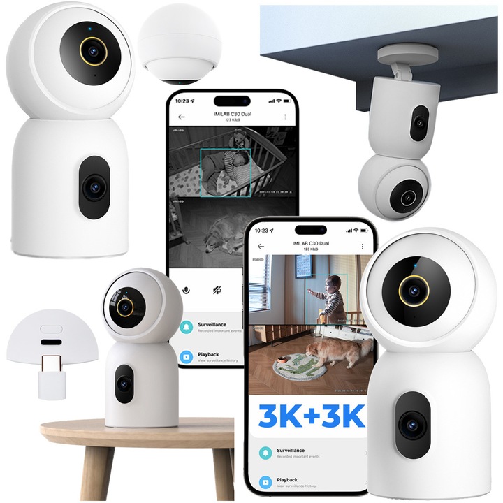 Камера за наблюдение IMILAB C30 Dual 3K+3K IP въртяща се на 360° USB-C