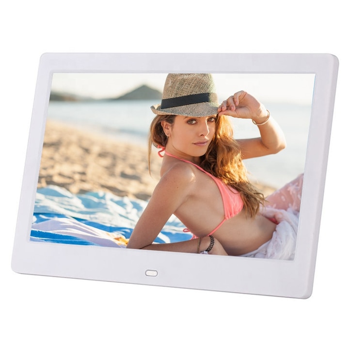 Rama Foto Digitala Fresner®, Ecran 10.1 Inch HD, Redare Poze si Video, Difuzor, Telecomanda, Card SD, Stick de Memorie USB, Cablu Alimentare 3m, Alb